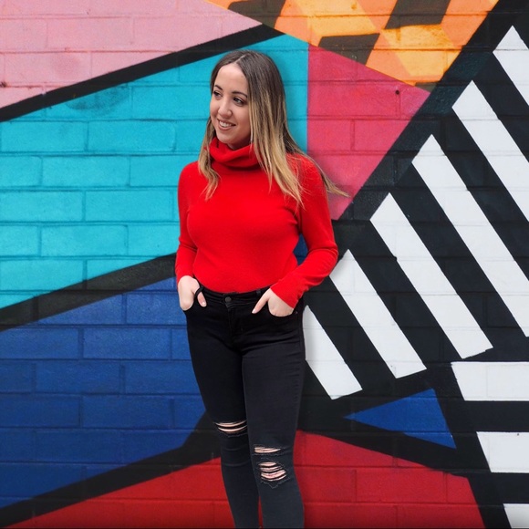 Vintage 1990’s Red Lambswool/Angora Turtleneck - Picture 1 of 5